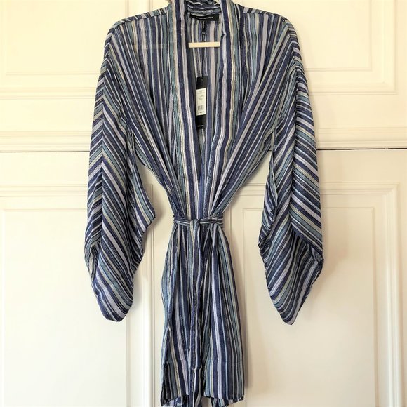 *NWT* BCBGMaxAzria Light Stripe Woven Belted Kimono *Size XS/S* - Picture 9 of 16
